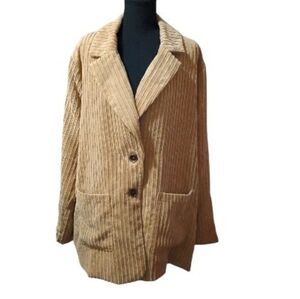 Corduroy Lined Blazer Jacket Two Button Women's Fall Casual Beige Sz L